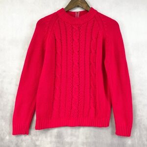 VTG 70s Cable Knit Womens Sweater Medium Chunky Indie Sleaze Preppy Fisherman